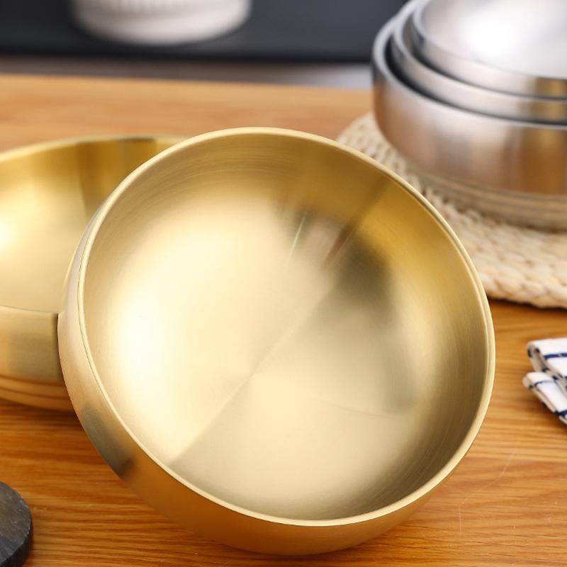 Korean Style 304 Stainless Steel Double Layer Cold Noodle Bowl Gold Silver Rice Bowl  Large Soup Bowl