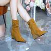 Fashion 2025 New Suede Retro Mid-leg Boots Look Thin and Versatile Pointed Toe Block Heel Booties Women