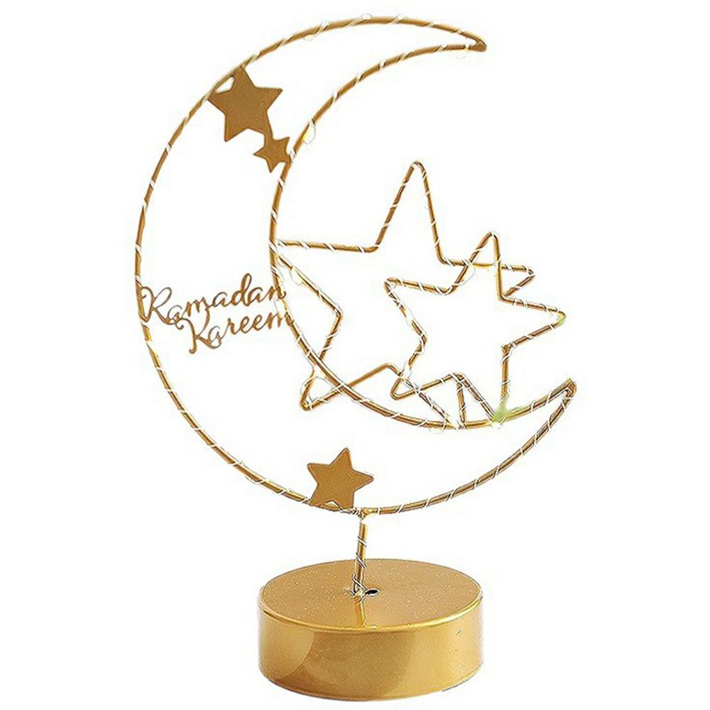 Creative Moon Shape Iron Art Table Lamp Battery Powered Copper Wire Night Light Bedroom Decor