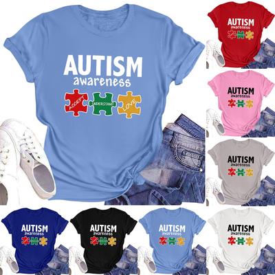 Lässiges, tägliches T-Shirt mit Rundhalsausschnitt und Aufdruck für Damen, kurzärmelig, Buchstaben-Oberteil