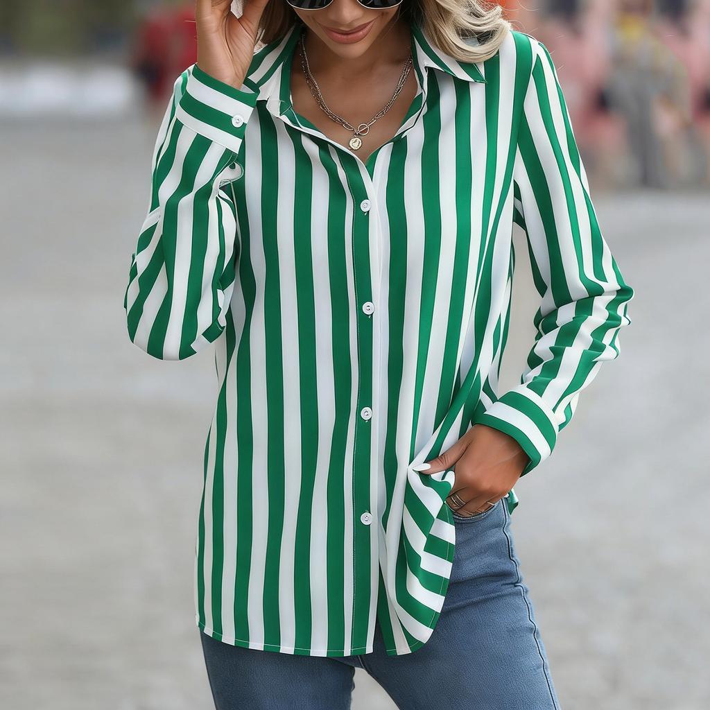 Women's fashionable shirt casual V-neck long-sleeved top