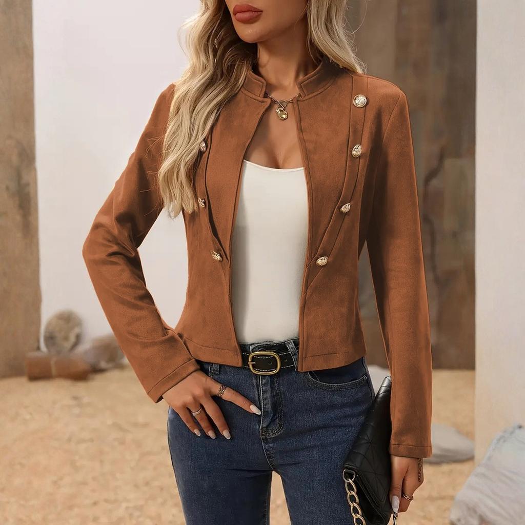 Women's Jacket Casual Slim Lapel Double Breasted Motorcycle Jacket Top Coat