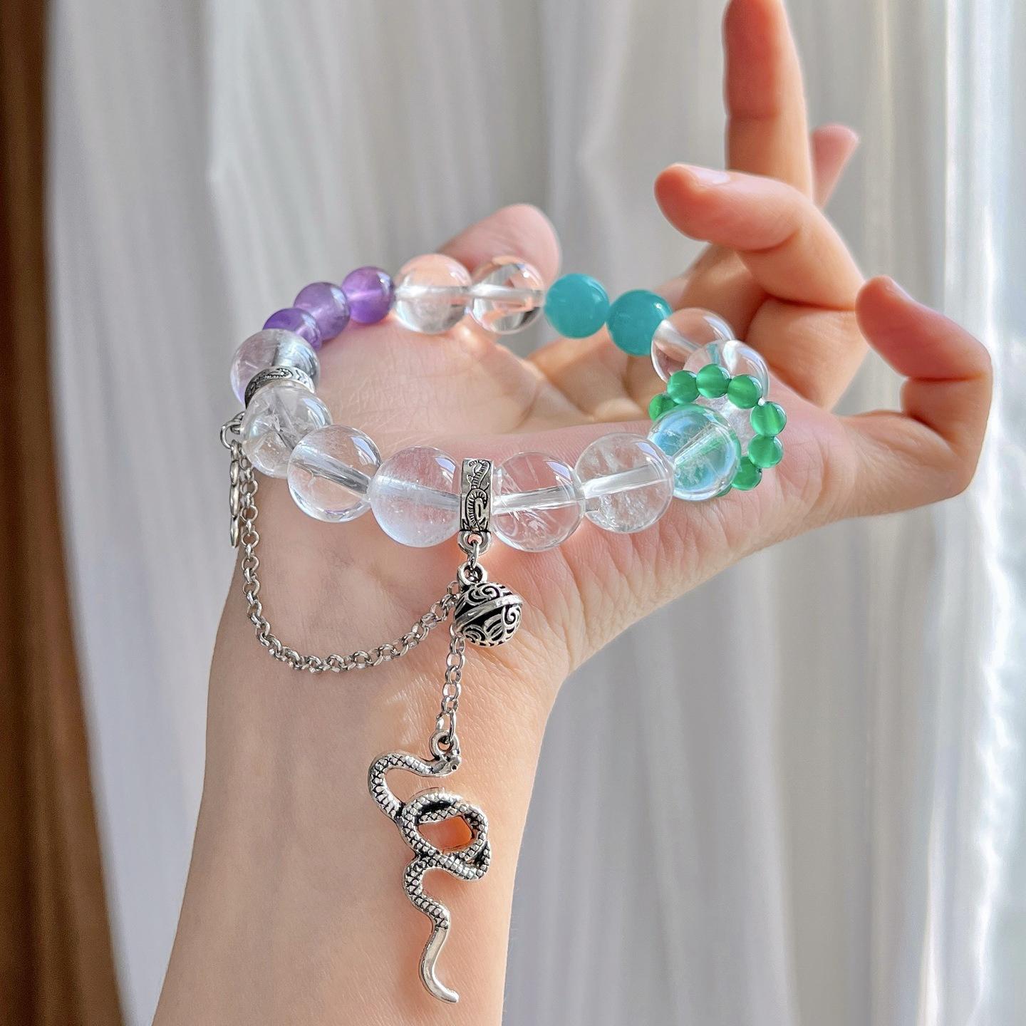 Natural White Crystal Tianhe Stone Amethyst Chalcedony Contrasting Color Bracelet Bracelet