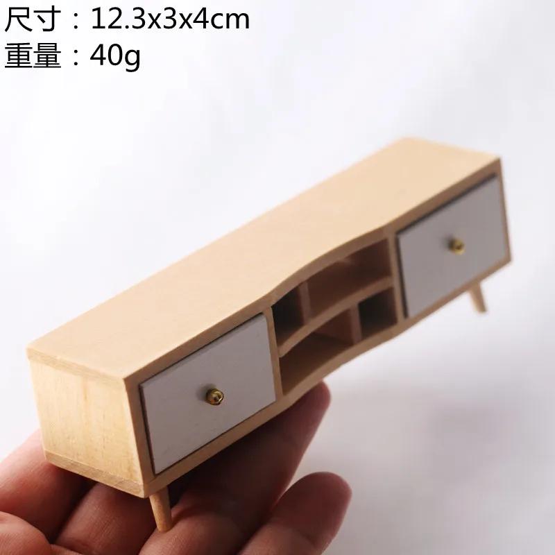 Mini Living Room Wooden Display Cabinet with 2 Drawers Dollhouse TV Stand OB11 Furniture Model