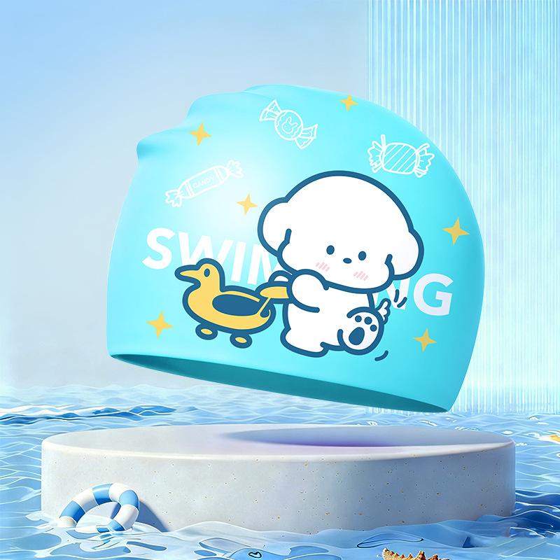 New Children's Cartoon Swimming Cap Cute Dolphin Waterproof Ear Protection Swimming Caps Kids Hot Spring Swimming Equipment