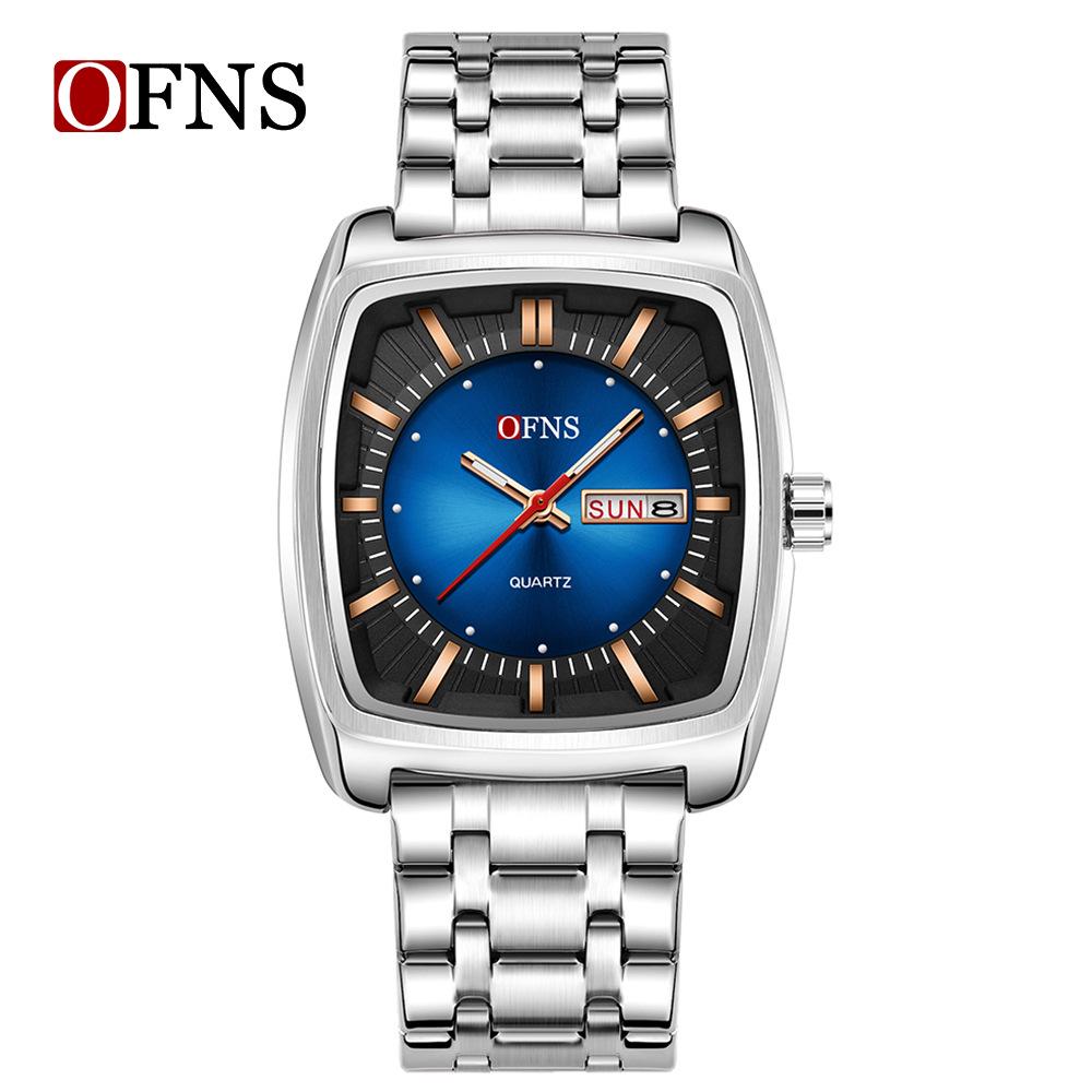OFNS Men's Trendy Quartz Wristwatch: Steel Band, 3D Scale, Business Casual, Waterproof, Luminous.