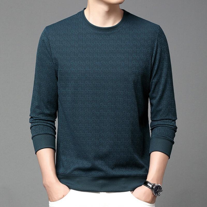 Autumn Youth Hoodie Long Sleeved T-shirt Men's Round Neck Light Luxury High-end T-shirt Knitted Business Base Shirt