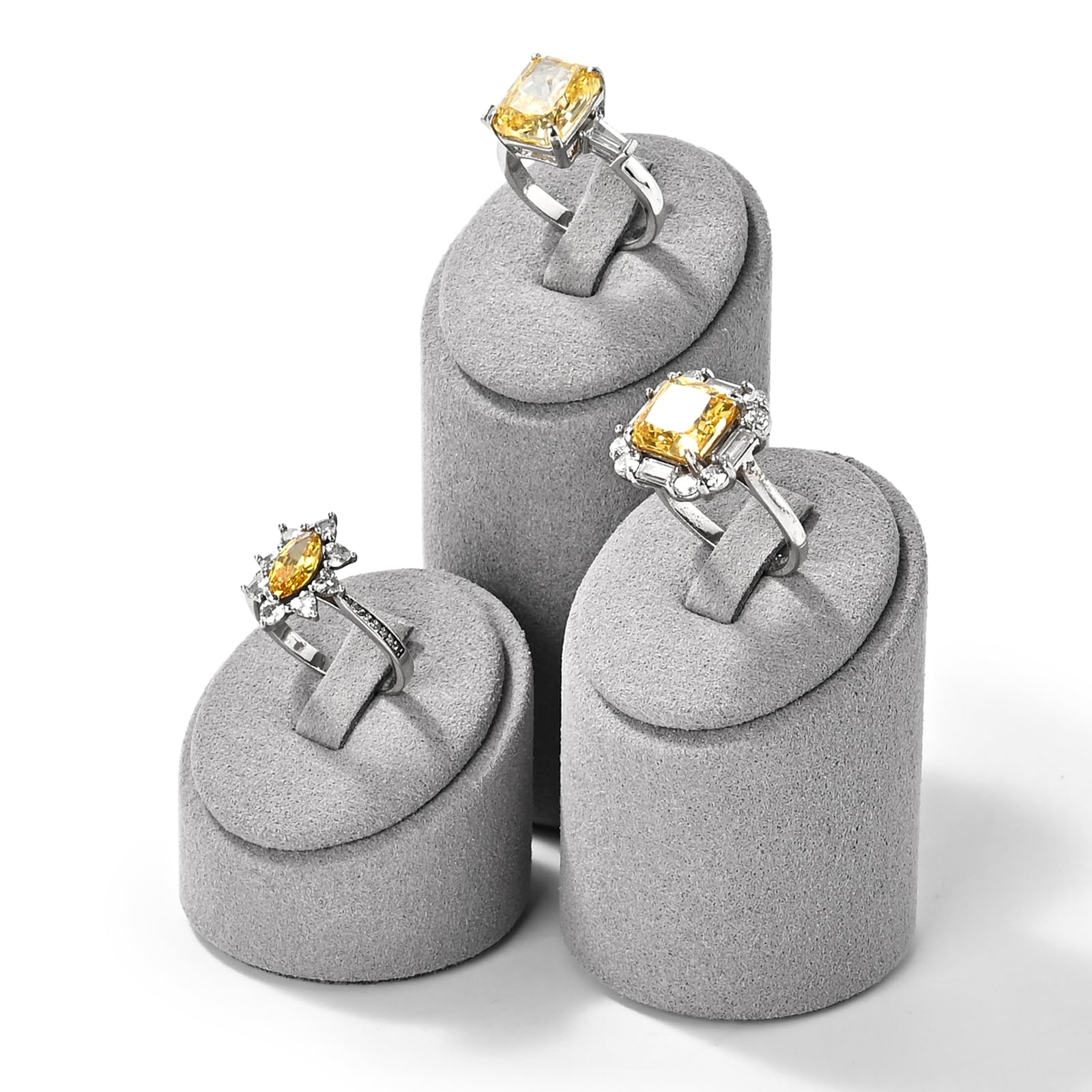 

Woodten Elegant Ring Stand Set, 3-Piece Set, Ring Display Holder, Soft Microfiber Material, Multi-Height Adjustable Design (Gray) J00704