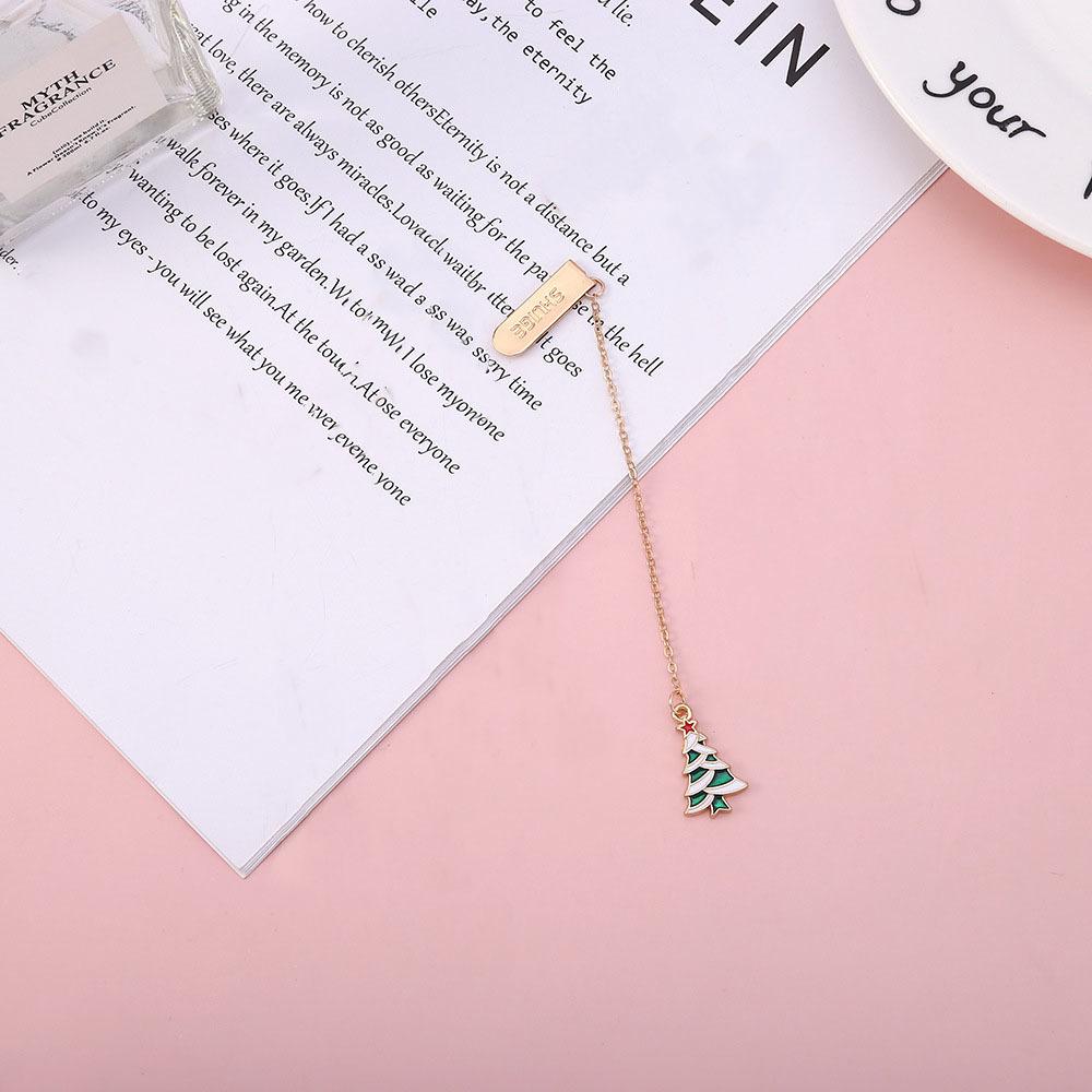 1 Piece Cartoon Christmas Metal Santa Pendant Bookmark School Office Supplies Bookmarks Cute Stationery