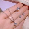 OL Cute Solid  Silver Christmas Gift Noble Fashion Women Shiny 4 Pront Crystal CZ Necklace Earring Ring  Set