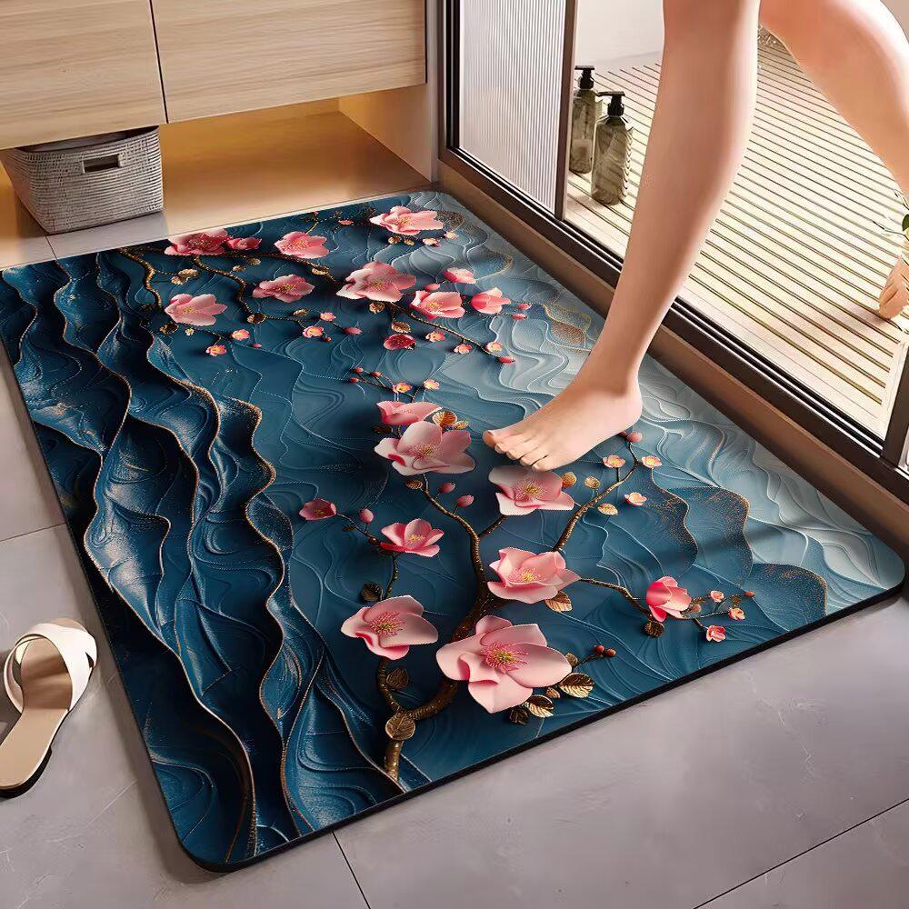 3D Floral Diatom Mud Quick-Dry Bathroom Mat - Absorbent, Soft, Non-Slip Toilet & Kitchen Carpet