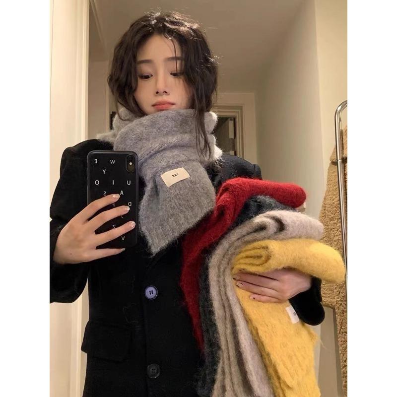 Wind Containing Wool Purple Scarf Girls Autumn and Winter White Wool Warm Thickened Student Scarf