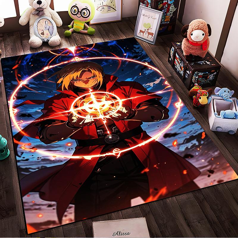 "Anime Style Carpet with Hero in Red Cloak, Magic Circle Pattern" Suitable for use as an anti-slip for living room bedroom sofas