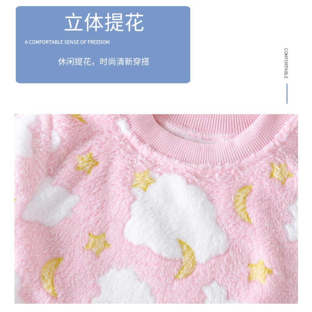 Kids Pajamas Set Winter Boys Girls Fleece Thickened Flannel Warm Baby Loungewear Children Sleepwear