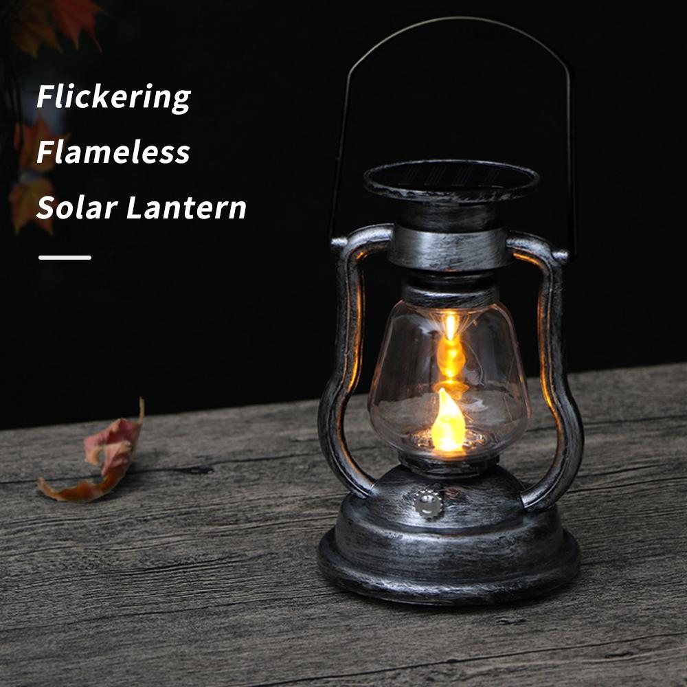 Solar Powered Hanging Candle Light Retro LEDs Oil Lamp Flickering Flameless Solar Lantern Outdoor