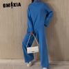 GMXIA Women's Half Turtleneck Sweater Set Irregular Bevelled Sweater + Knitted Wide Leg Pants Two Piece Set