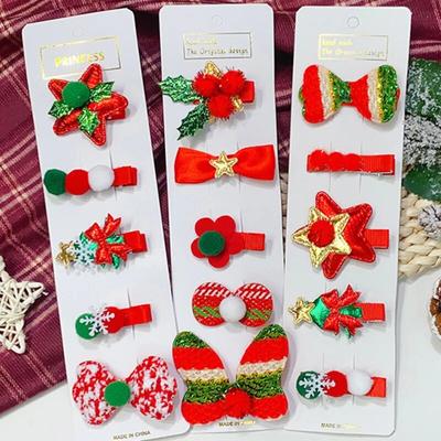 Christmas Elk Bow Hair Clips Set Cute Cartoon Hairpins Barrettes Side Clip Headwear Girls Childrens Hair Accessories Party Gifts
