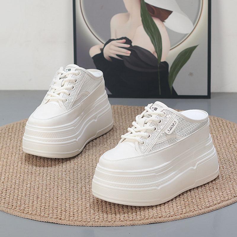 Fashion 10CM Air Mesh Breathable Sandal Slippers Pumps Platform Wedge Luxury Hidden Heels Summer Round Big Toe Fashion Women Shoes