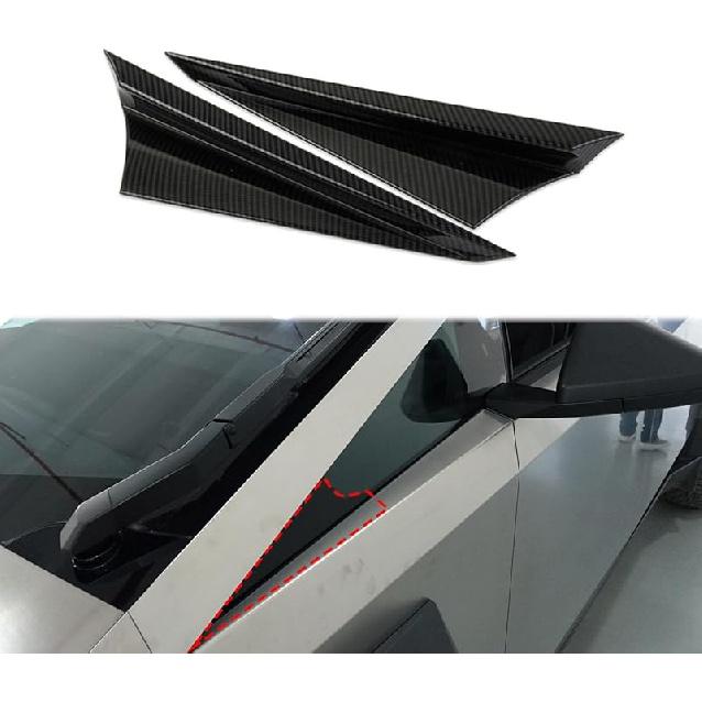 Carbon Fiber Style Front Side Window Triangle Cover Trim Exterior Accessories for Tesla Cybertruck (Bright Surface)