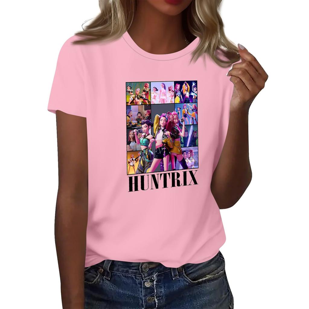 Women's  Group 2D Printed Round Neck Short Sleeve Top
