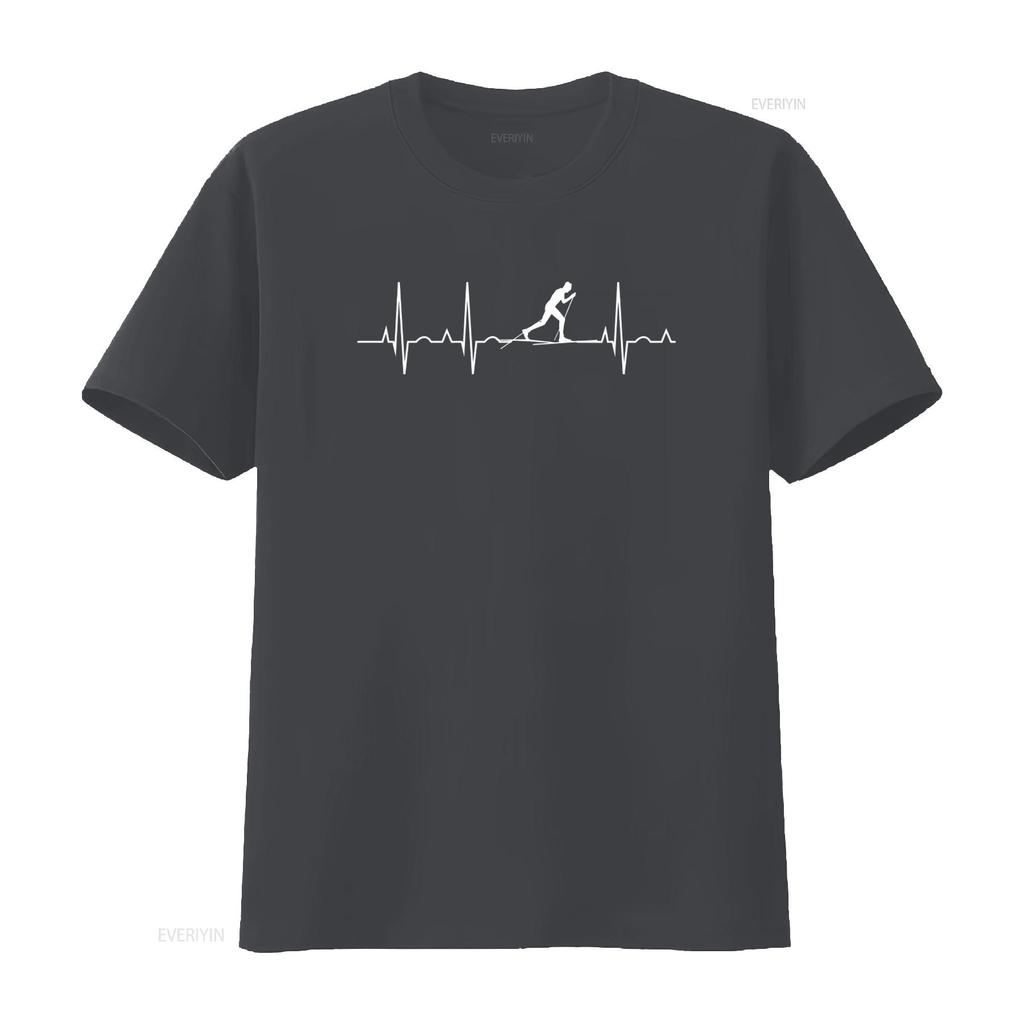 Heartbeat Cross Country Skiing T Shirt for Men and Women EKG Pulse Skier Ski Snow Lover Design vintage Washed Slightly