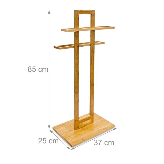 Relaxdays porte-serviettes sur pied en bambou, h x l x p : env. 85 x 37 x 25 cm, pour la salle de bain, nature