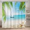Hawaii Beach Shower Curtain Tropical Palm Leaves Blue Ocean Summer Holiday Nature Scenery Bathroom Curtains Polyester Home Decor