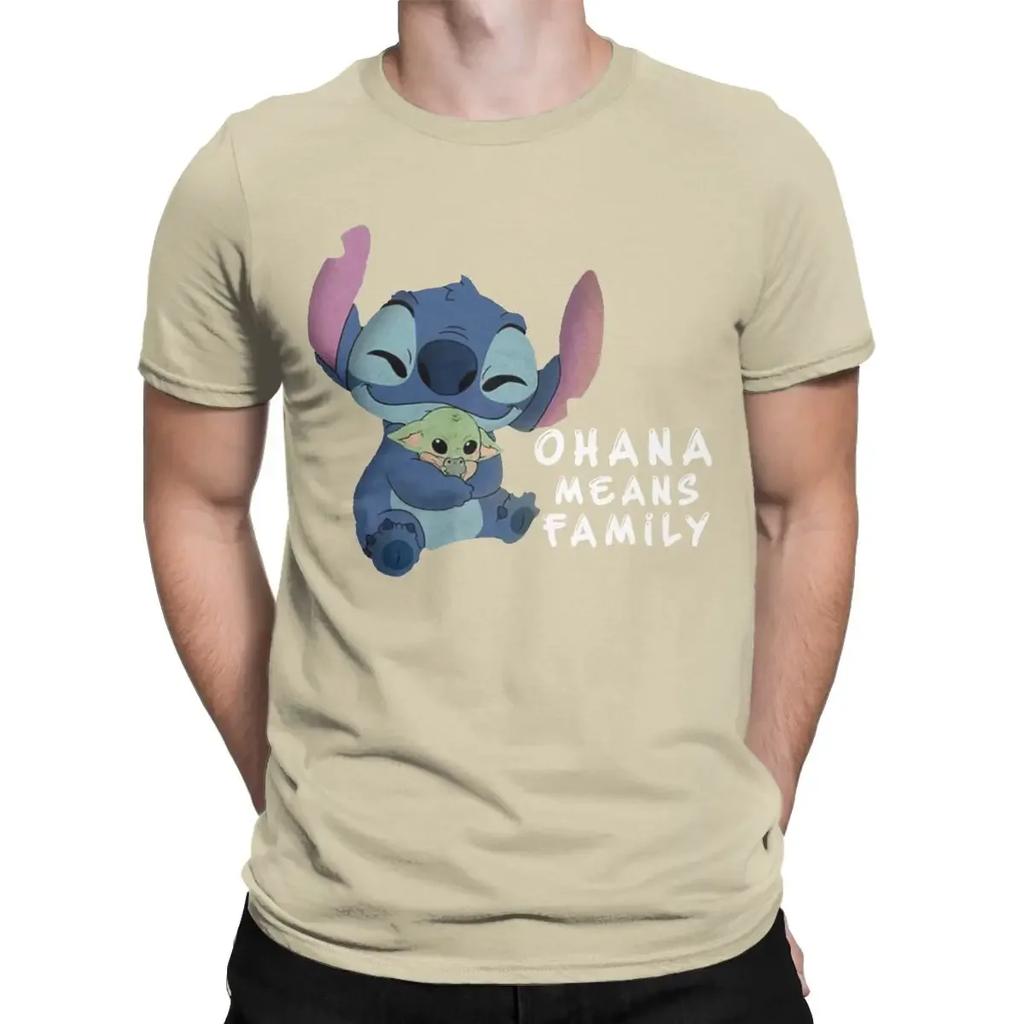 Men Stitch Ohana Means Family T Shirt Cartoon Pure Cotton Clothes Novelty Short Sleeve Crewneck Tee Shirt 4XL 5XL T-Shirts
