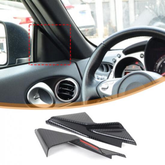 Carbon Fiber ABS Interior Door A-Pillar Cover Trim For Nissan 370Z Z34 09-20