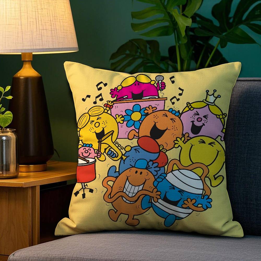 Mr. Men and L-Little Miss Pillow Case Plush Fabric Soft Double Sided Print Home Sofa High Quality Cushion Cover Throw