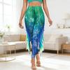 Leggings Femininos Slim Fit Cintura Alta Estampa Sereia Gradiente 3D Padrão Escamas de Peixe Detalhe Cauda de Peixe Lateral Calça de Yoga Uso Diário