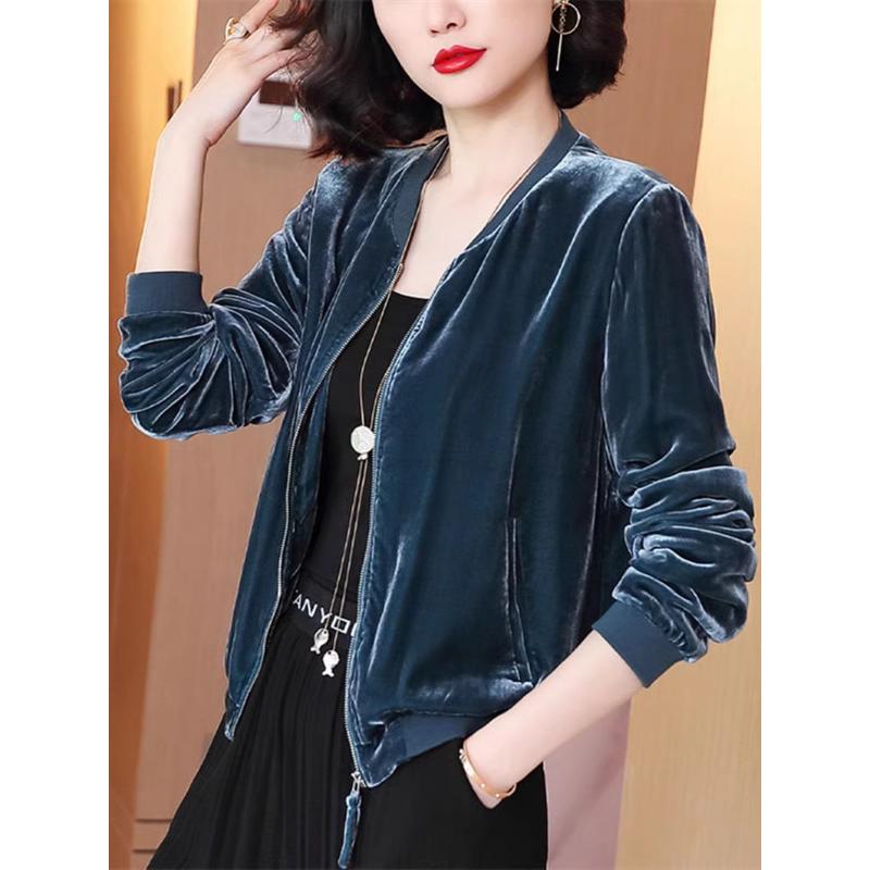 Temperament Gold Velvet Single Piece Top for Women New Fashionable Long-sleeved Shirt Short Jacket