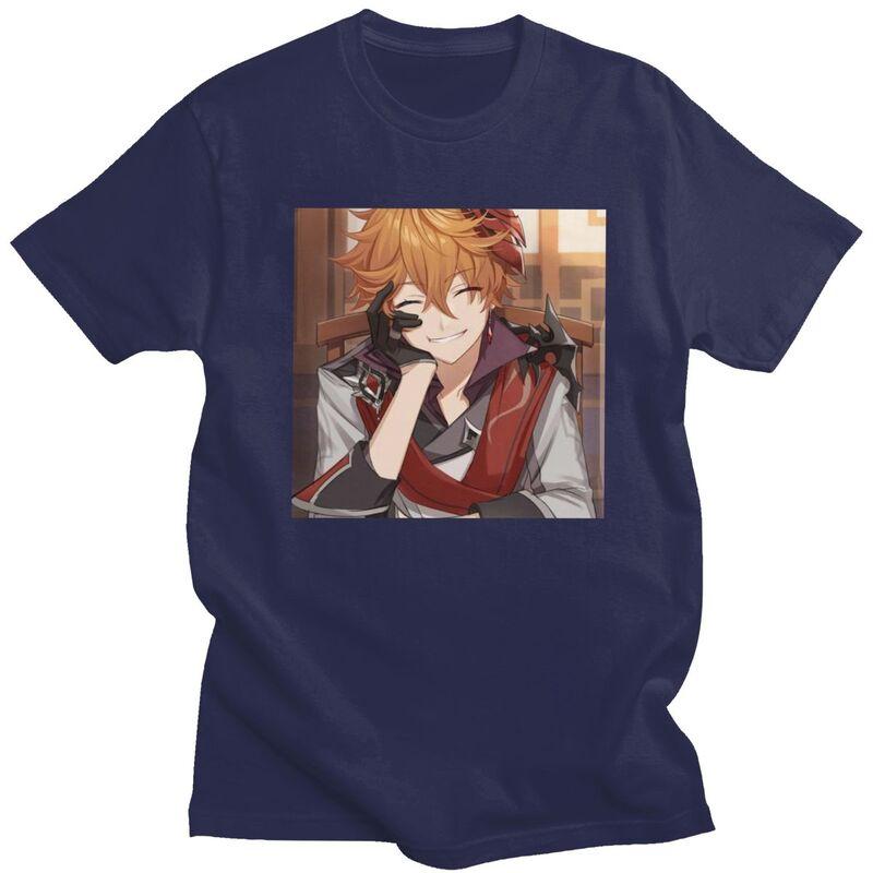 Maglietta Personalizzata Childe Tartaglia Genshin Impact da Uomo 100% Cotone T-shirt Maniche Corte Magliette Vestibilità Slim Clothing