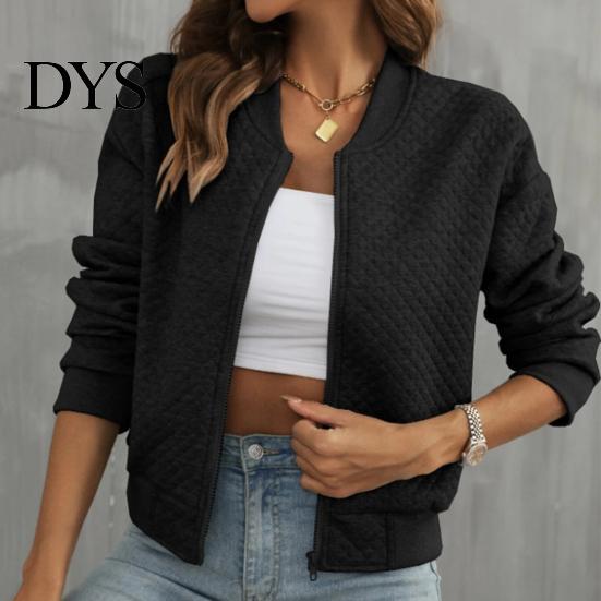 Fall Outerwear Women Jacket O Neck Solid Color Zipper Closure Coat Loose Thermal Short Thick Type Elastic Cuffs Long Sleeved Commuting Dating