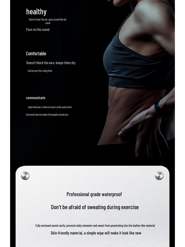 B8 Bone Conduction Waterproof Bluetooth Sports Earphones - Wireless, In-ear, Gift