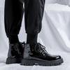 Mens Casual Business Office Dress Platform Boots Black Stylish Patent Leather Shoes  Designer Cowboy Boot Cool Ankle Botas