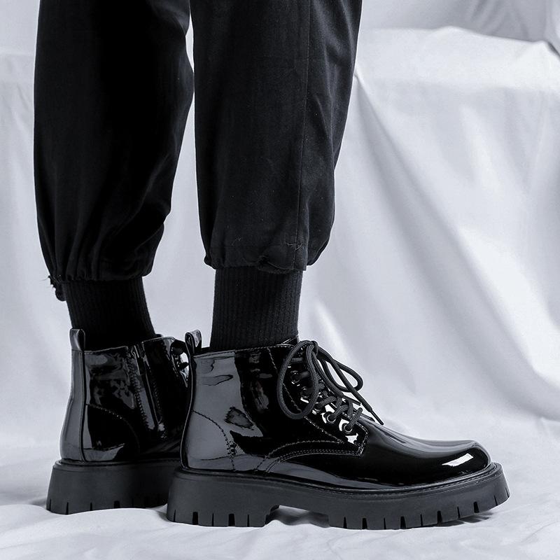 mens casual business office dress platform boots black stylish patent leather shoes  designer cowboy boot cool ankle botas