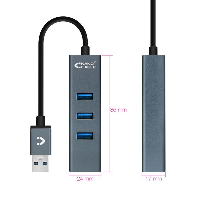 Hub USB 4 Ports - NANOCABLE - 10.16.4402 - USB 3.0 - Gris - Installation simple