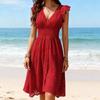 2026 Elegant V-neck Sleeveless Summer Dress for Women - European & American Style Vacation Wear