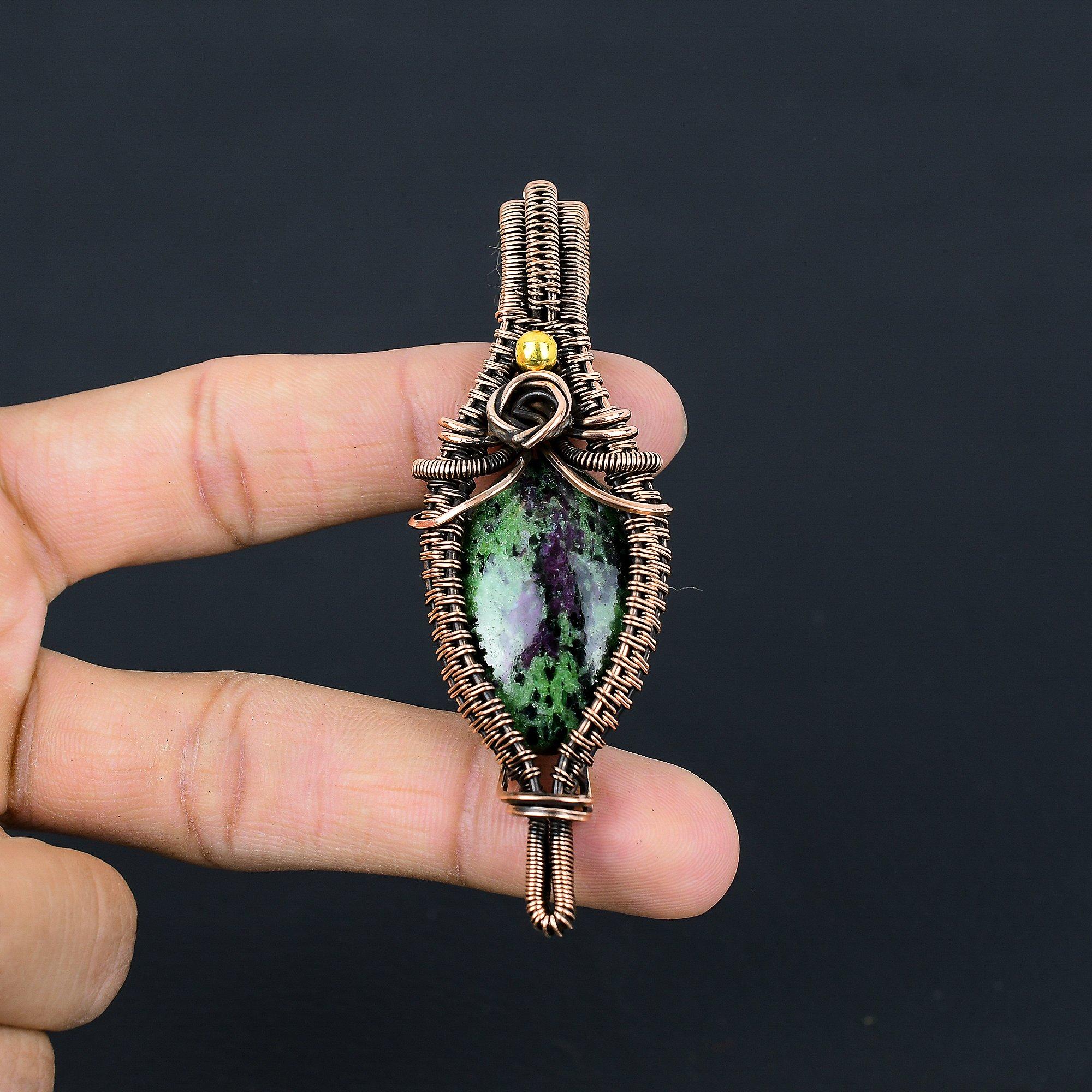 

Ruby Zoisite Pendant Gemstone Jewelry, 999 Copper Wire Wrapped Handmade Pendant, Latest Design Jewelry 2.55 Inches