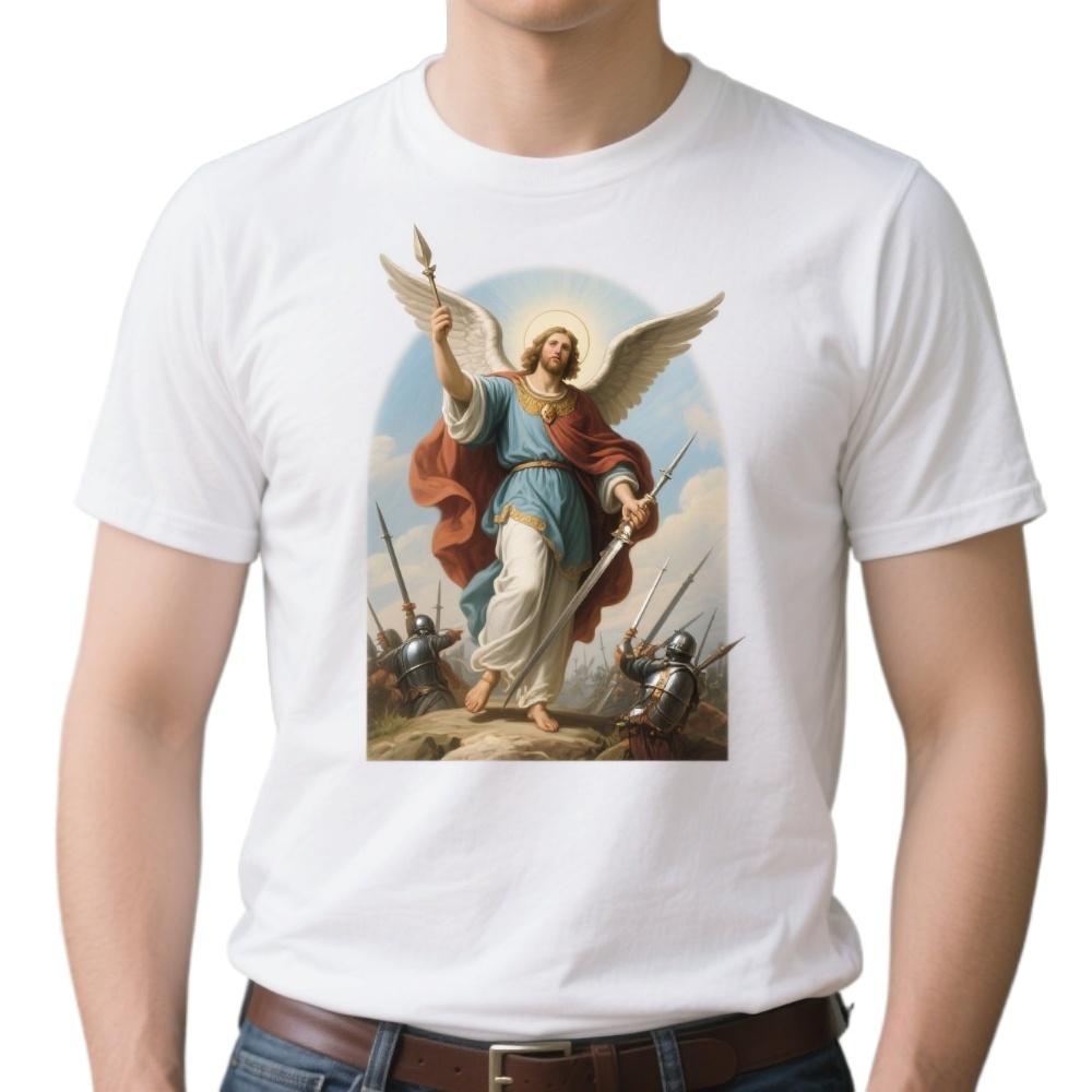 Saint Michael Defend Us In Battle Catholic Christian Gift TShirt 100 Cotton ONeck Summer Short Sleeve Casual Mens Tshirt S