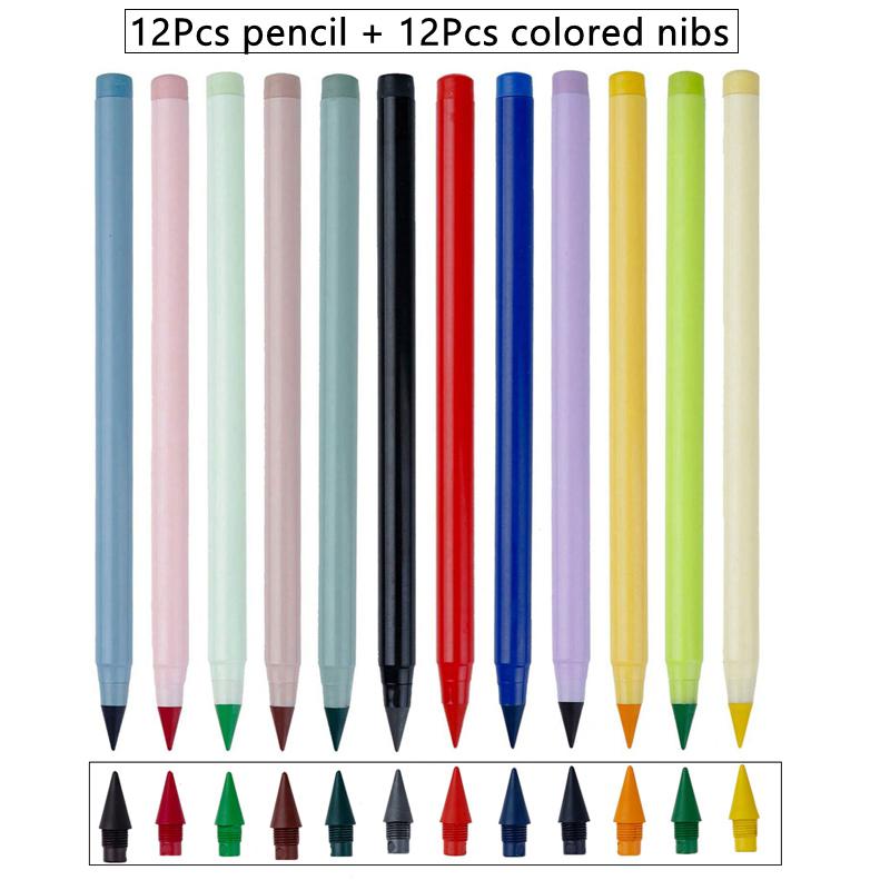 12 Color Pencil Collection Adorable Drawing Pencil Refill Unlimited Writing Pencils Eternal Erasable Pencil Pens for School Art Supplies