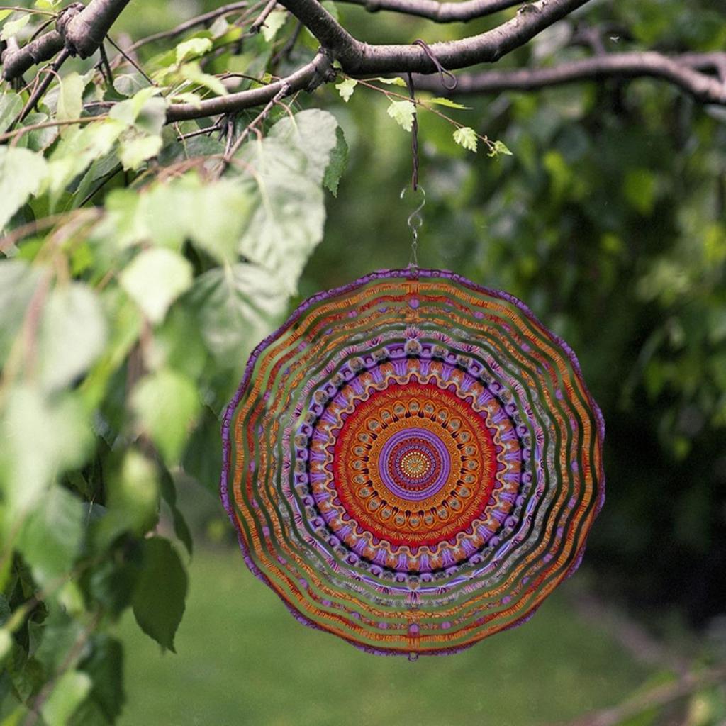 10 Zoll Metall Windspiel Außen Mandala Gartendeko mit 360 Drehhaken Windbetrieben Keine Batterie Kunst Geschenk für Terrasse Balkon