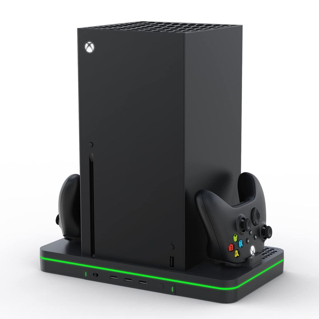 CODOGOY Vertical Charging Stand with Cooling Fan for Xbox Series Console and Dual Controller Charging Station Dock Accessory with 3 USB Ports X/S