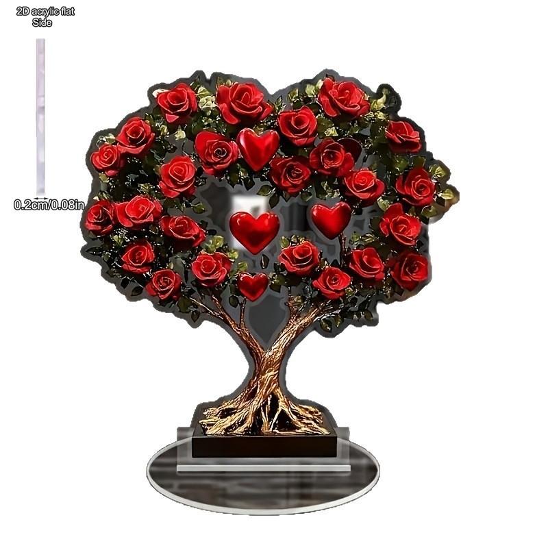 Lebensbaum Rose & Liebe Statue, Pflanzen Acryl Figur, Vier Jahreszeiten Dekoration, Neuheit Heimdeko, Perfekt Langlebig für Schlafzimmer