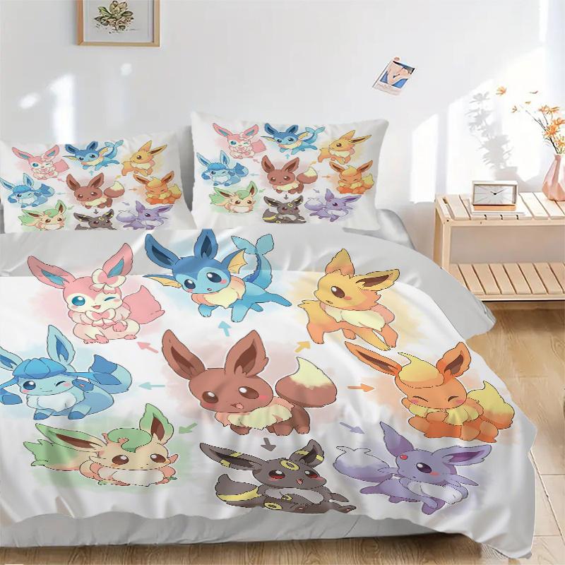 3pcs Adorable Pokémon Quilt Set Cartoon Themed Bed Quilt Set Lovely Character Bedroom Decor Bed Quilt