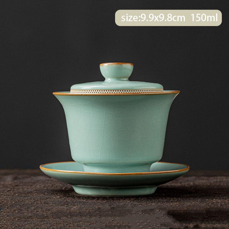 Chinese Ru Kiln Ceramic Gaiwan Handmade Teacup Tea Water Separation Tea Bowl Household Travel Teaware Tea Ceremony Gifts