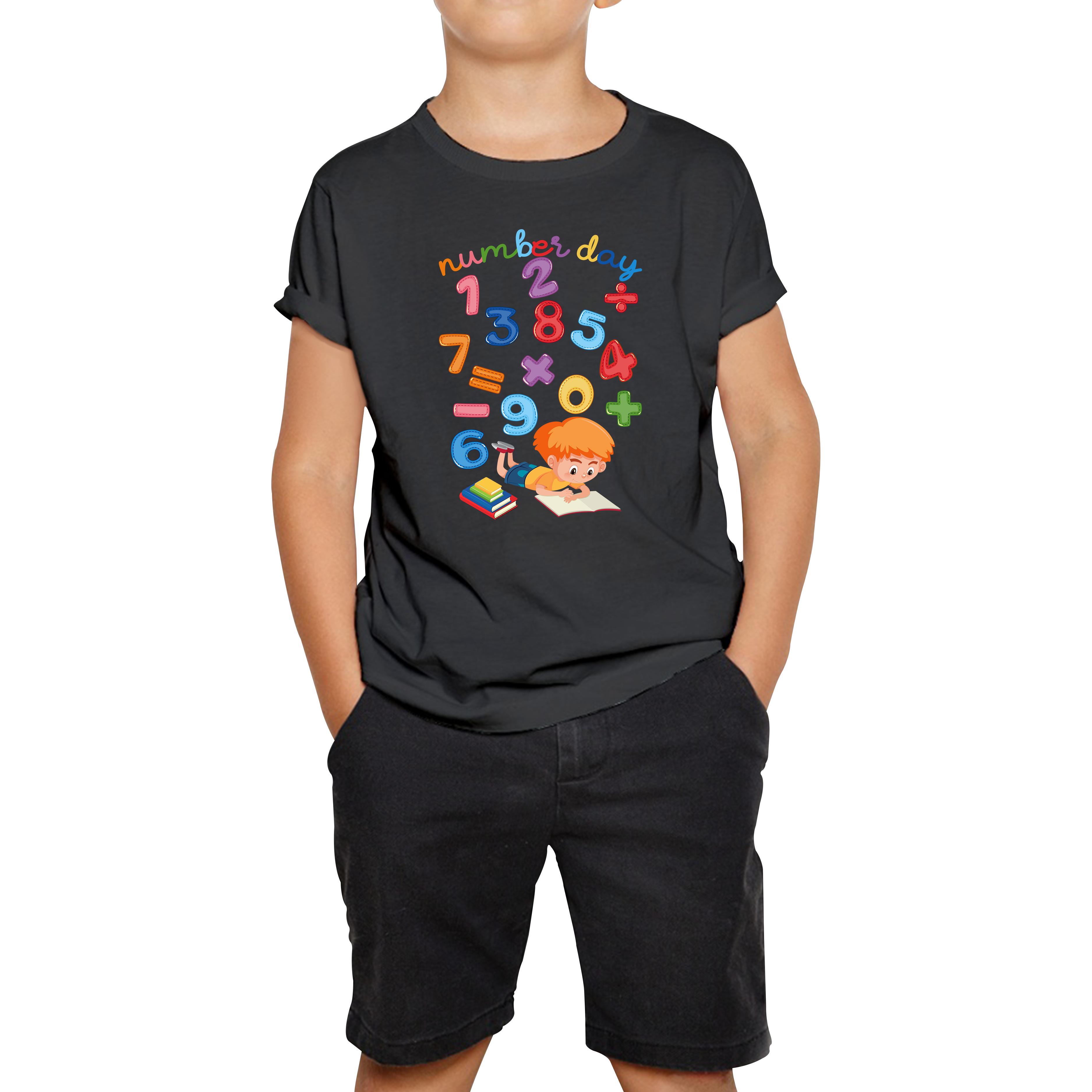 Numbers Day Colourful Numbers Maths Day School Charity Day Mathletics Kids Tee 130