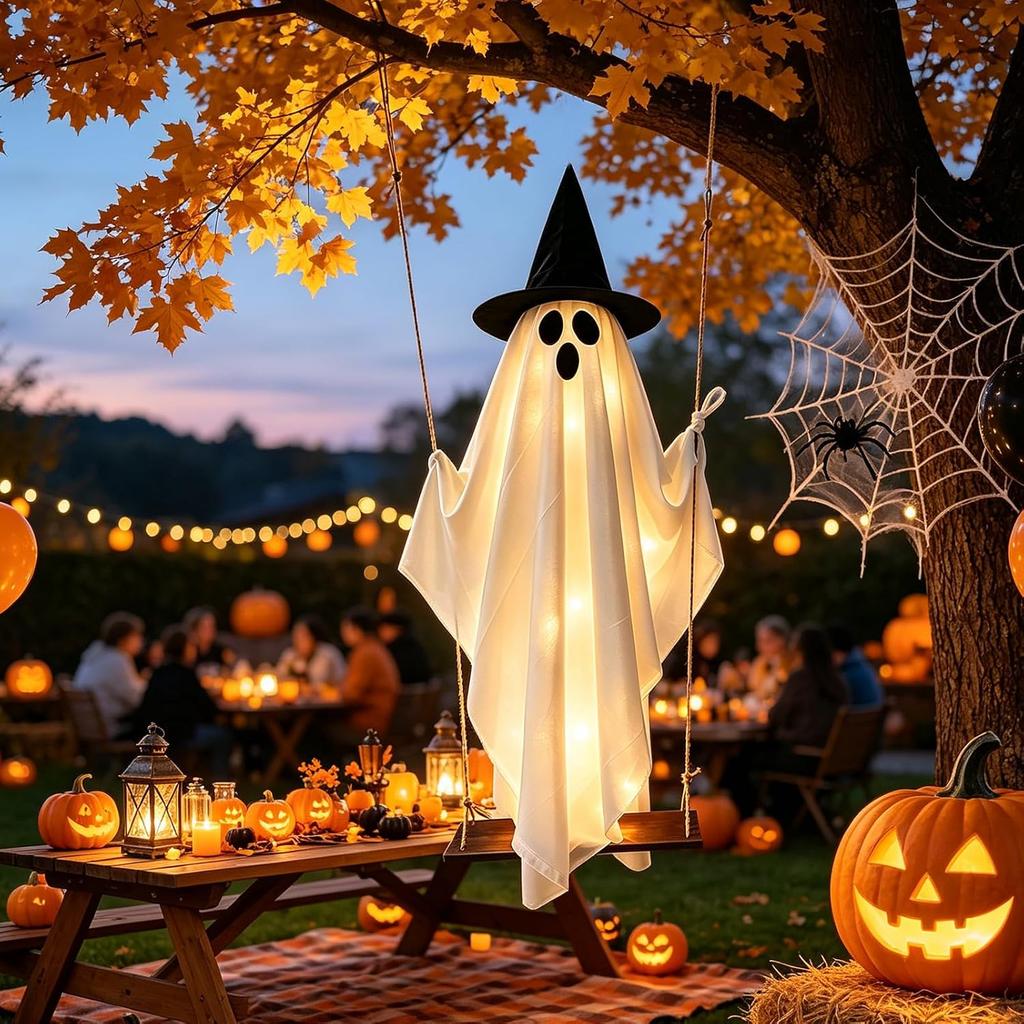 100 cm Halloween Decoratieve Geest Hangende Geest Decoratie met Feeënlampjes