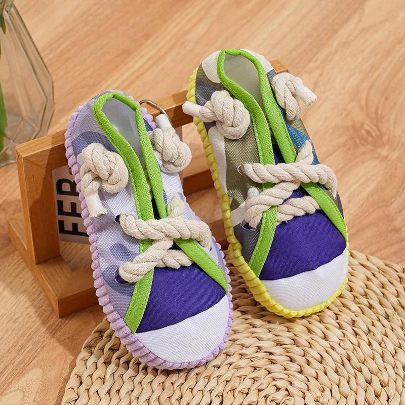 Squeaky Dog Chew Toys for Aggressive Chewers Bite Resistant Canvas Shoes Knot Puppy Chewing Toy Teeth Cleaning Training